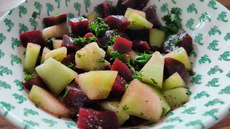 Schlada dyal Barba (rote Beete) oul Melon, Foto: Muriel Brunswig